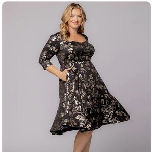 Kiyonna Elegant Black Gold Cocktail Dress